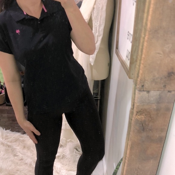 Lilly Pulitzer black polo top vintage size large shrunken - Picture 1 of 5